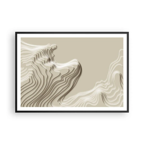 Affiche dans un cadre noir - Poster - Un motif abstrait dans des tons beiges avec un effet linéaire. - 100x70cm - Topographie artistique - Décoration murale moderne pour le salon et la chambre ARTTOR