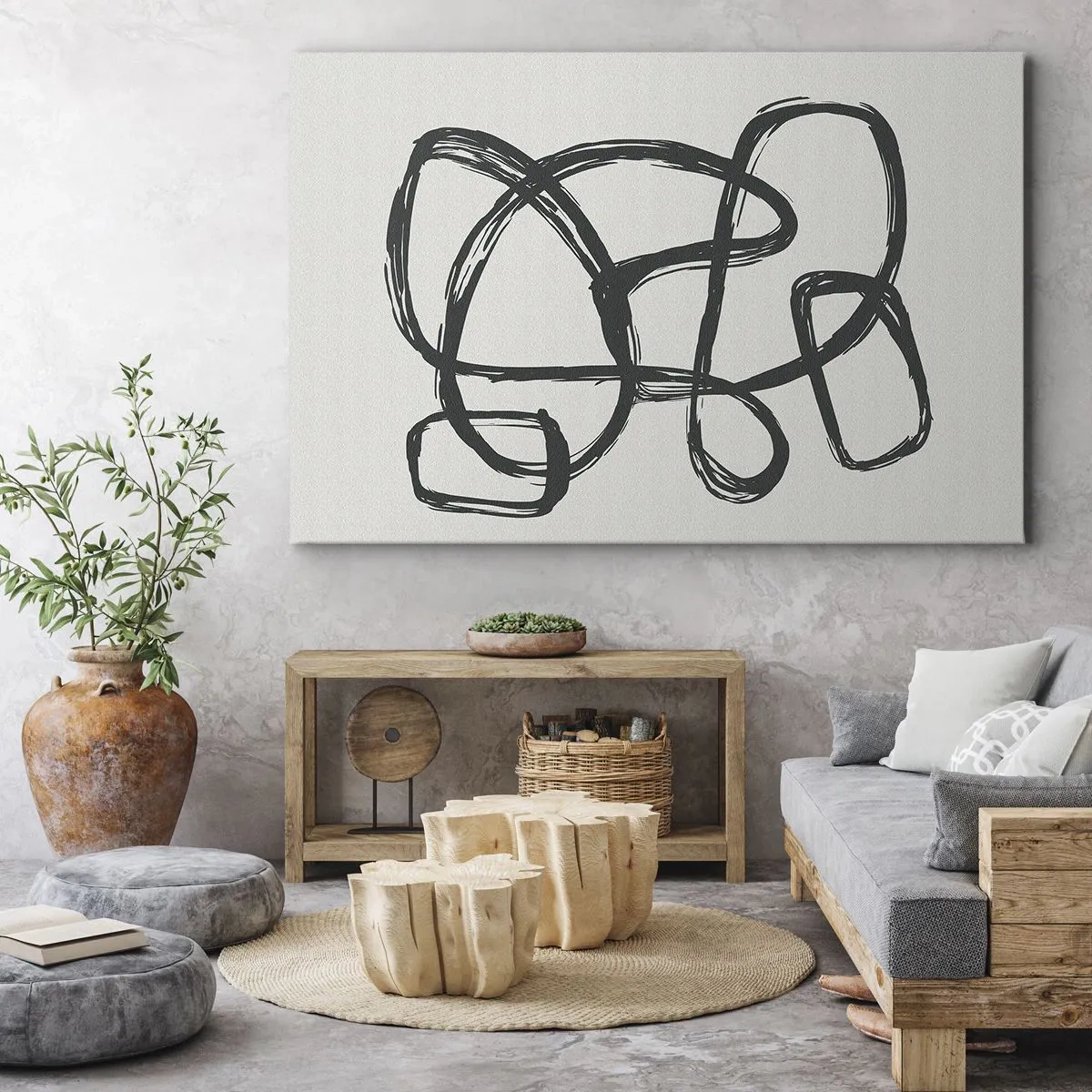 Impression sur toile - Image sur toile - Lignes abstraites créant des formes libres sur un fond clair - 70x50cm - Abstraction en boucle - Décoration murale moderne pour le salon et la chambre ARTTOR