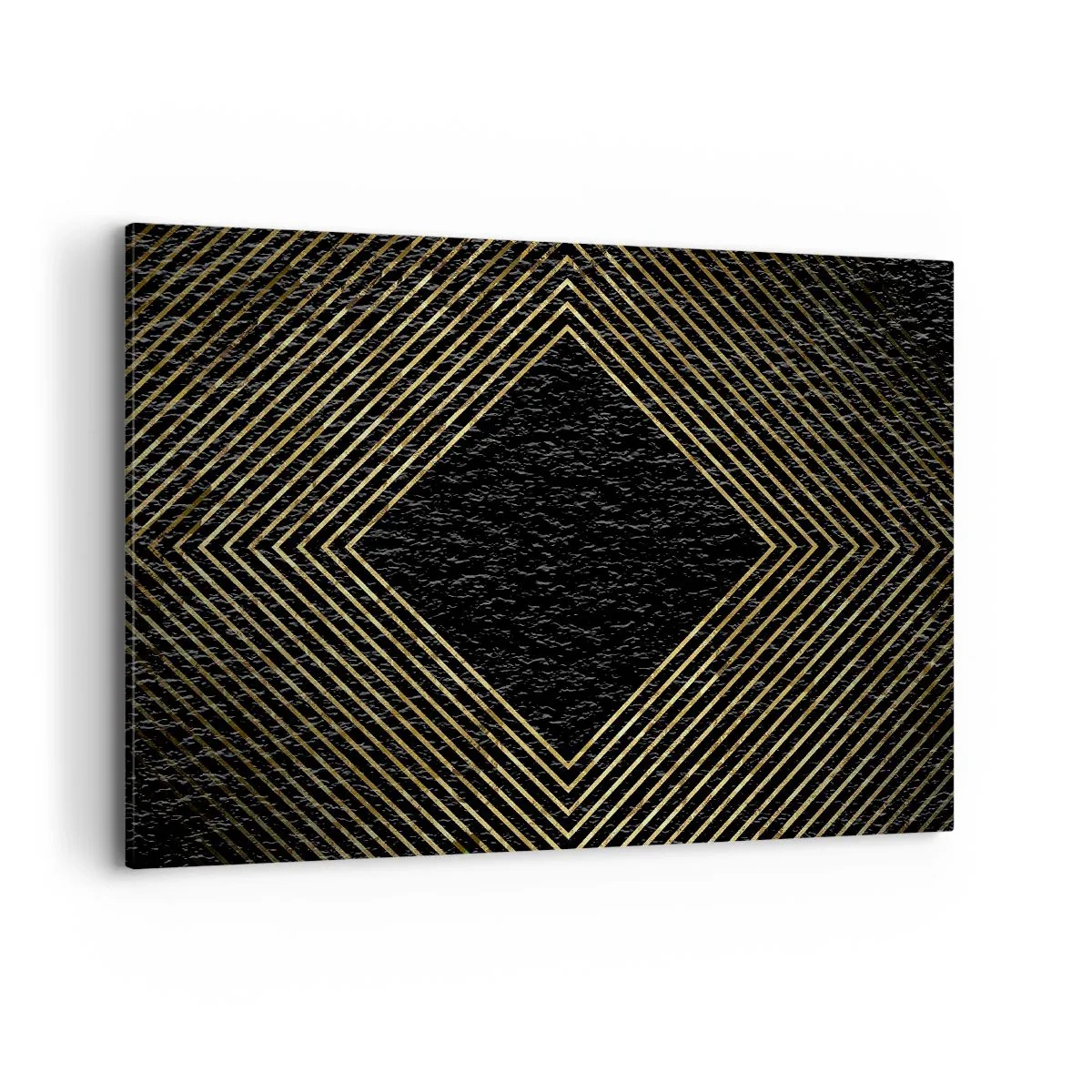 Impression sur toile - Image sur toile - Fond noir avec un motif géométrique de lignes dorées - 100x70cm - Géométrie dans un style glamour - Décoration murale moderne pour le salon et la chambre ARTTOR