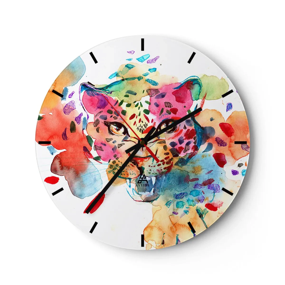 Horloge murale - Pendule murale - Un portrait coloré d'une panthère sous une forme d'aquarelle abstraite. - 30x30cm - La belle et la Bête - Décoration murale moderne pour le salon, la cuisine et la chambre ARTTOR