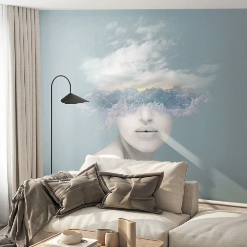 Papier Peint Photo Standard Eco - La tête dans les nuages - Brillant, Portrait, Des nuages - 250x175 cm