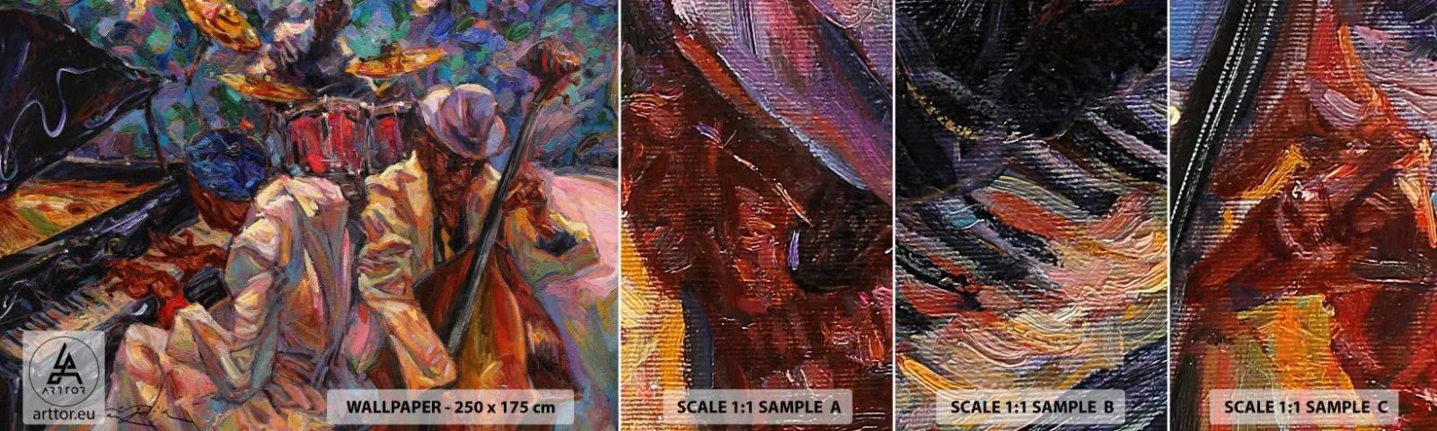 Échantillon De Papier Peint Standard Eco - Dans le même tempo - Musique, le jazz, Contrebasse - 100x30 cm
