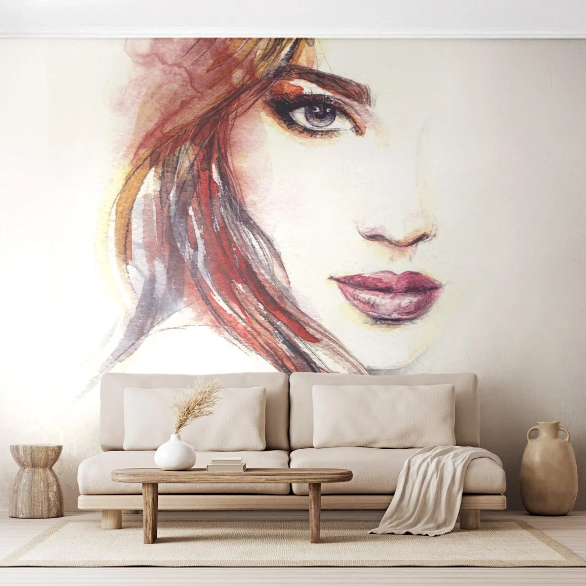 Papier Peint Autocollant Deluxe Sticker - Vademecum - suivez-moi - Femme, Portrait d'une femme, Beau visage - 250x175 cm