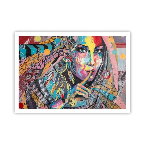 Affiche - Poster - Visage féminin coloré dans un style artistique - 100x70cm - Taisez-vous jusqu'à ce que vous compreniez - Décoration murale moderne pour le salon et la chambre ARTTOR