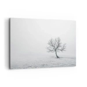 Impression sur toile - Image sur toile - Un arbre solitaire dans le brouillard hivernal dans un champ vide - 120x80cm - Contre le néant - Décoration murale moderne pour le salon et la chambre ARTTOR