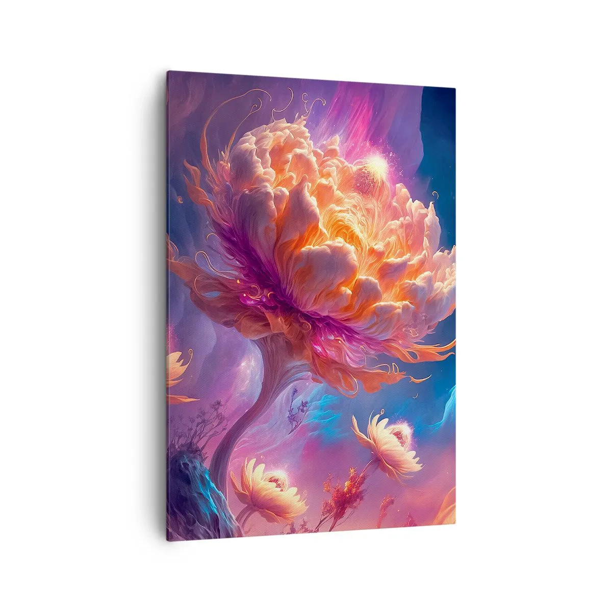Impression sur toile - Image sur toile - Fleurs fantastiques dans un paysage cosmique - 70x100cm - Un autre monde - Décoration murale moderne pour le salon et la chambre ARTTOR
