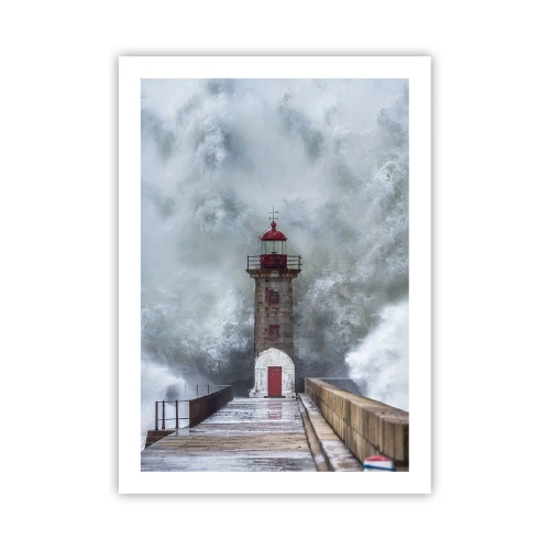 Affiche - Poster - Un phare entouré de vagues puissantes pendant une tempête - 50x70cm - Le rugissement des eaux, le bruit soufflera - Décoration murale moderne pour le salon et la chambre ARTTOR