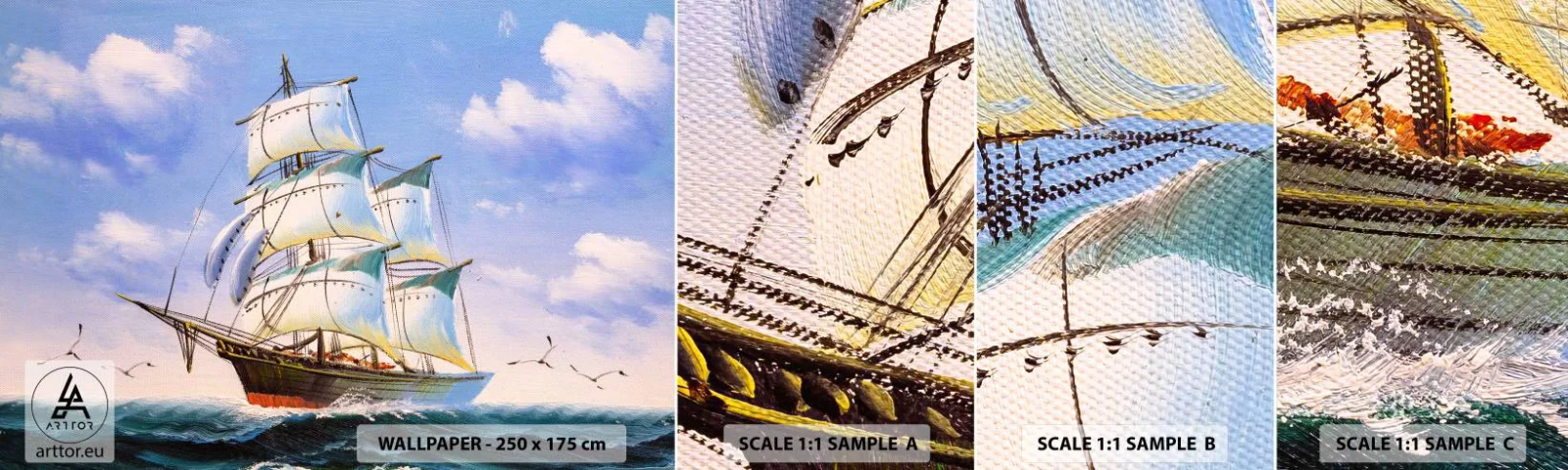 Échantillon de Papier Peint Autocollant Deluxe Sticker - Fièrement avec le vent - Nautique, Bateau à voile, Océan - 100x30 cm