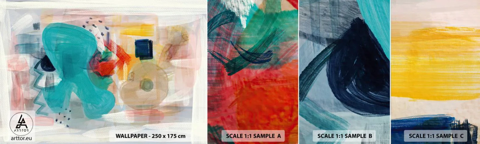 Échantillon de Papier Peint Autocollant Deluxe Sticker - Jeu de couleurs - Abstraction, Des peintures, Morceau - 100x30 cm