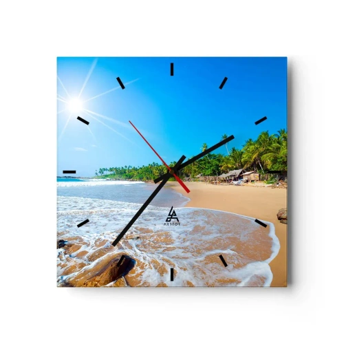 Horloge murale - Pendule murale - Plage tropicale avec palmiers et ciel bleu - 30x30cm - Un endroit exotique pour vous - Décoration murale moderne pour le salon et la chambre ARTTOR