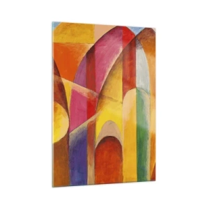 Impression sur verre - Image sur verre - Abstraction colorée avec des formes géométriques - 50x70cm - Cathédrale du soleil - Décoration murale moderne pour le salon et la chambre ARTTOR