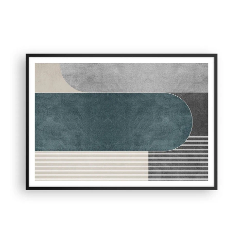 Affiche dans un cadre noir - Poster - Abstraction géométrique dans les tons de gris et de vert - 100x70cm - Composition de niveaux - Décoration murale moderne pour le salon et la chambre ARTTOR