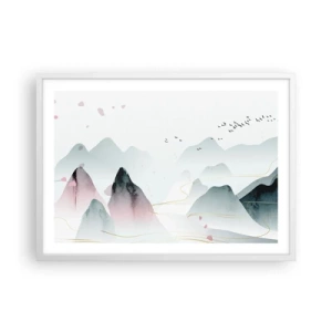 Affiche dans un cadre blanc - Poster - Au-delà des sommets - 70x50 cm