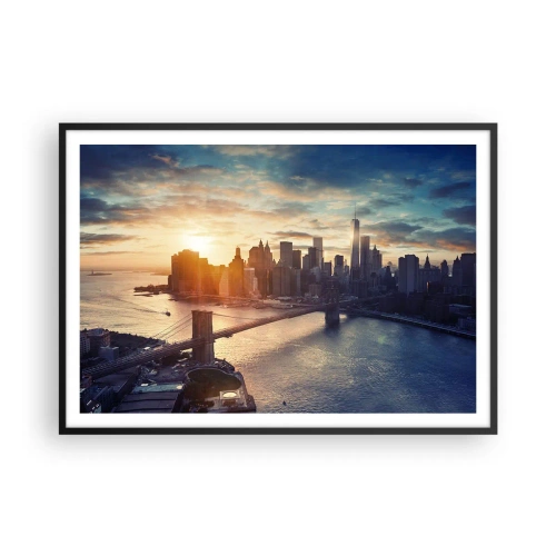 Affiche dans un cadre noir - Poster - Panorama de la ville avec le pont et la rivière à la lumière du soleil couchant - 100x70cm - Monument de la culture occidentale - Décoration murale moderne pour le salon et la chambre ARTTOR