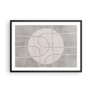 Affiche dans un cadre noir - Poster - Motif géométrique dans les tons de gris et de blanc - 70x50cm - Circulaire et tout droit - Décoration murale moderne pour le salon et la chambre ARTTOR