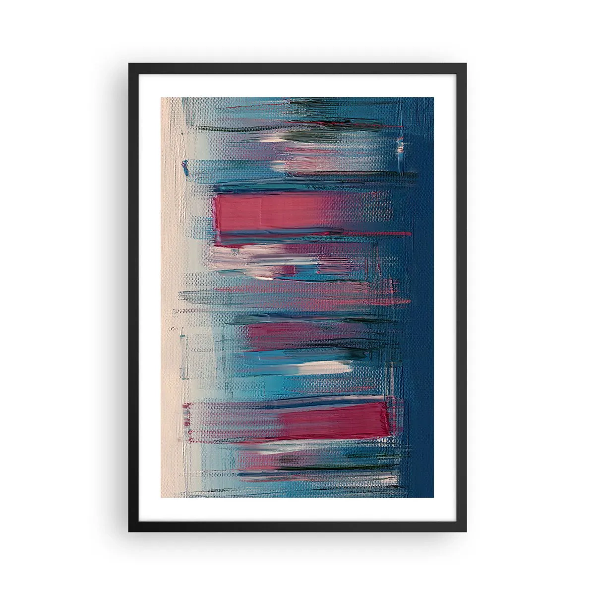 Affiche dans un cadre noir - Poster - Composition abstraite dans les tons de bleu et de rouge - 50x70cm - Composition verticale en bleu et rouge - Décoration murale moderne pour le salon et la chambre ARTTOR