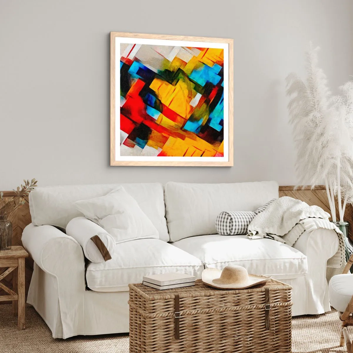 Affiche dans un chêne clair - Poster - Une superposition multicolore - 50x50 cm