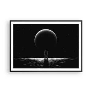 Affiche dans un cadre noir - Poster - Un astronaute avec en arrière-plan une grande planète dans l'espace - 100x70cm - Face à face - Décoration murale moderne pour le salon et la chambre ARTTOR