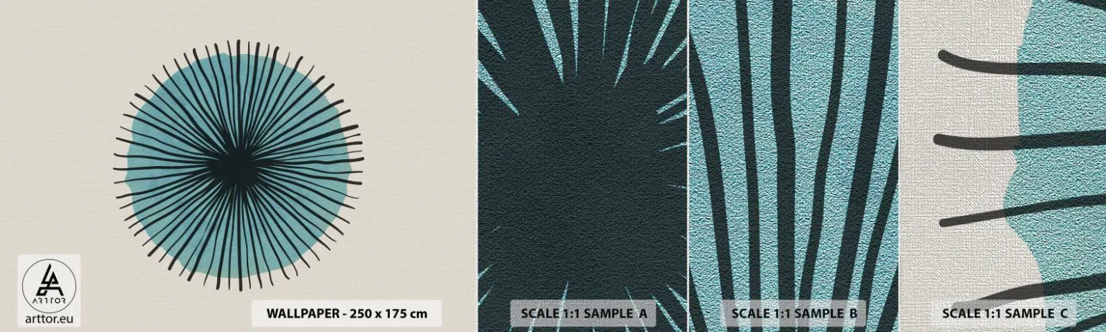 Échantillon de Papier Peint Premium Canvas - Rayonnant dans l'azur - Abstraction, Morceau, Art moderne - 100x30 cm