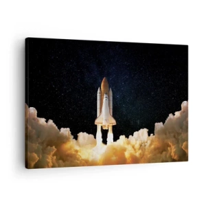 Impression sur toile - Image sur toile - Une fusée spatiale décollant dans le ciel étoilé - 70x50cm - Ad astra! - Décoration murale moderne pour le salon et la chambre ARTTOR
