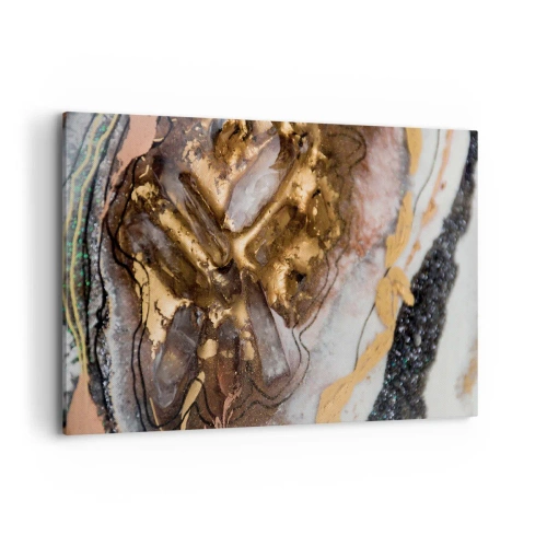Impression sur toile - Image sur toile - Composition abstraite avec des éléments d'or et de cristaux - 100x70cm - Élément de la terre - Décoration murale moderne pour le salon et la chambre ARTTOR