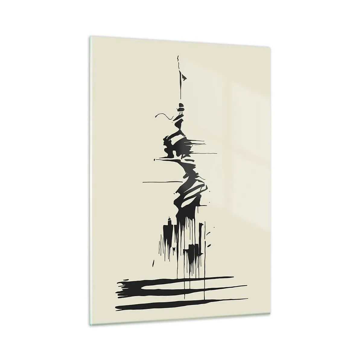 Impression sur verre - Image sur verre - Lignes et taches dynamiques noires sur fond clair dans un style abstrait. - 50x70cm - Abstraction hâtive - Décoration murale moderne pour le salon et la chambre ARTTOR