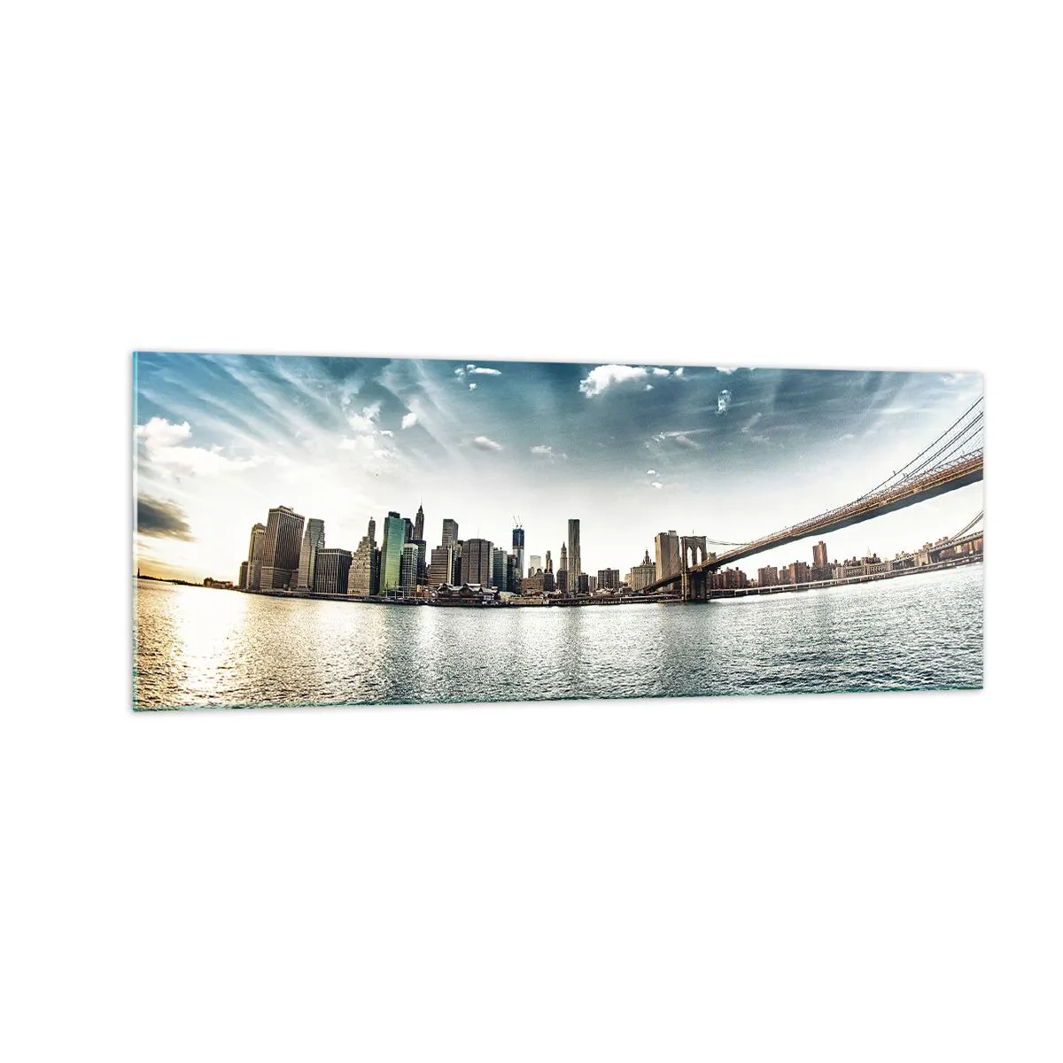 Impression sur verre - Image sur verre - Panorama de la ville avec un pont contre le ciel bleu - 140x50cm - L'île de verre - Décoration murale moderne pour le salon et la chambre ARTTOR