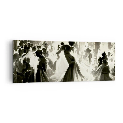 Impression sur toile - Image sur toile - Boule de style rétro en noir et blanc - 140x50cm - La grande mascarade - Décoration murale moderne pour le salon et la chambre ARTTOR