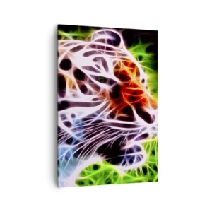 Impression sur toile - Image sur toile - Portrait artistique coloré d'un tigre dans un style néon sur fond noir. - 70x100cm - L'aura dangereux - Décoration murale moderne pour le salon et la chambre ARTTOR
