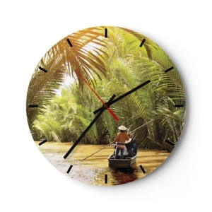 Horloge murale - Pendule murale - Des gens sur un bateau naviguant à travers une dense forêt de palmiers - 30x30cm - Ravin de palmier - Décoration murale moderne pour le salon, la cuisine et la chambre ARTTOR