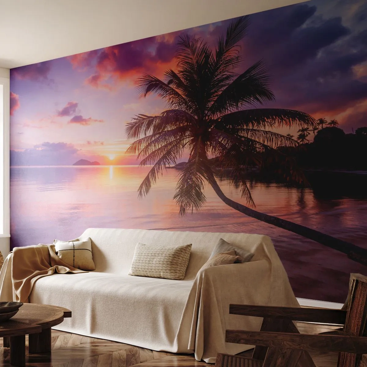Papier Peint Autocollant Deluxe Sticker - Le bonheur à l'horizon - Paysage, Cocotier, Mer - 250x175 cm