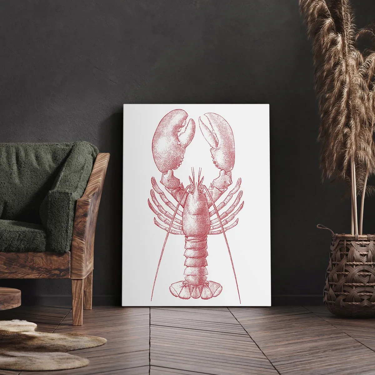Impression sur toile - Image sur toile - Dessin d'un homard dans une teinte rouge - 50x70cm - Un homard digne d'Homère - Décoration murale moderne pour le salon et la chambre ARTTOR