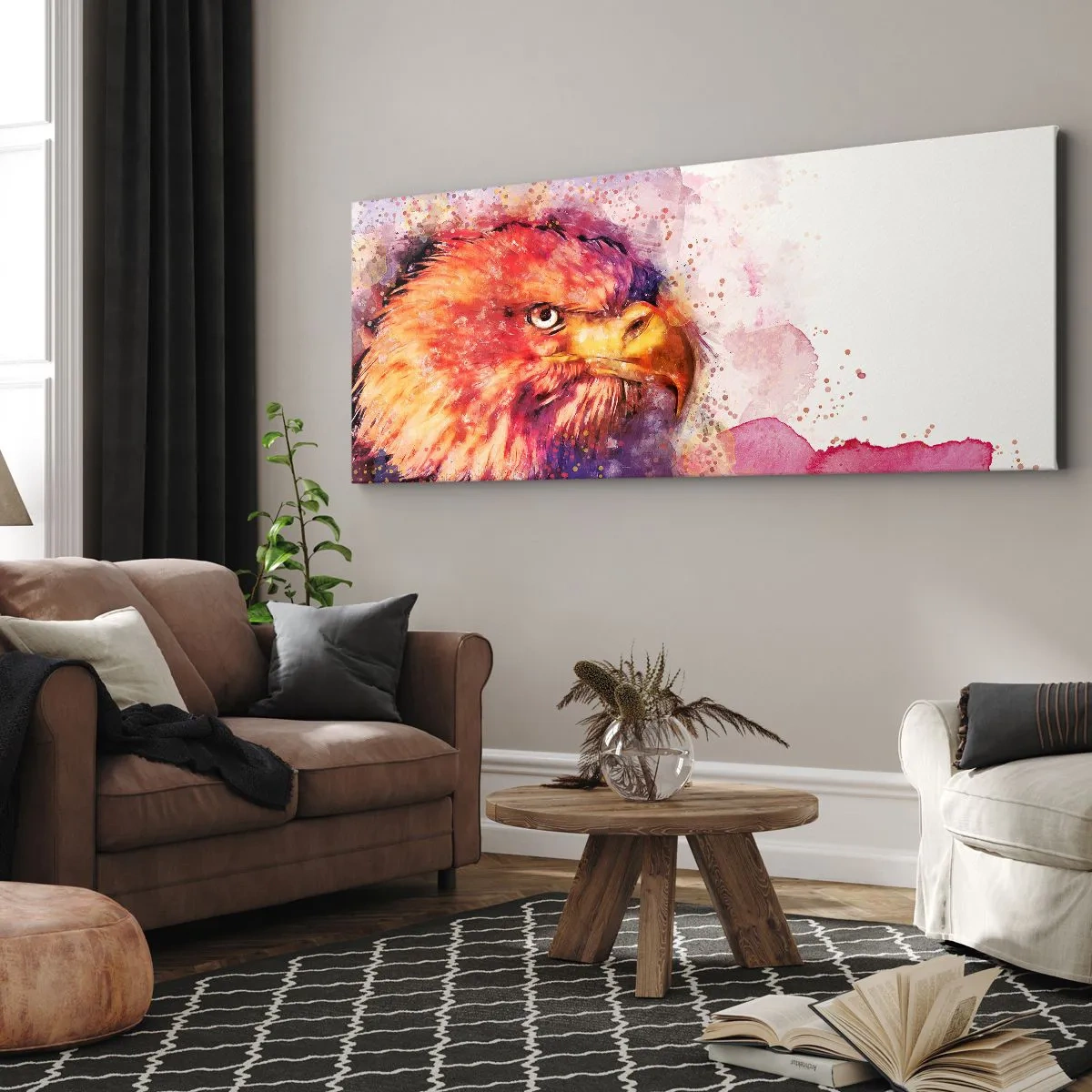 Impression sur toile - Image sur toile - Portrait d'un aigle aux couleurs aquarelles artistiques - 120x50cm - Tu ne veux pas savoir à quoi je pense - Décoration murale moderne pour le salon et la chambre ARTTOR