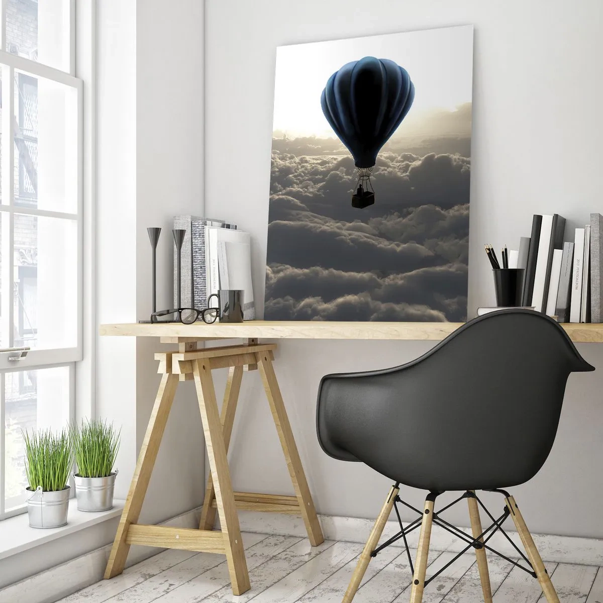 Impression sur verre - Image sur verre - Une montgolfière contre un ciel nuageux au coucher du soleil - 80x120cm - Un vagabond au dessus des nuages - Décoration murale moderne pour le salon et la chambre ARTTOR