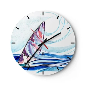 Horloge murale - Pendule murale - Un voilier sur une mer agitée dans une forme dynamique et abstraite - 30x30cm - Avec le vent au rythme des vagues - Décoration murale moderne pour le salon, la cuisine et la chambre ARTTOR