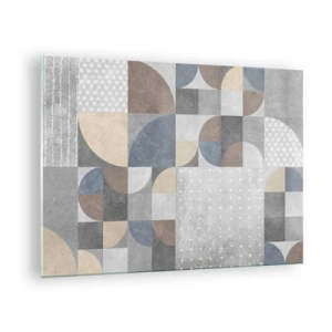 Impression sur verre - Image sur verre - Composition géométrique abstraite avec différentes formes et nuances de gris. - 70x50cm - Fantaisie de la céramique  - Décoration murale moderne pour le salon et la chambre ARTTOR