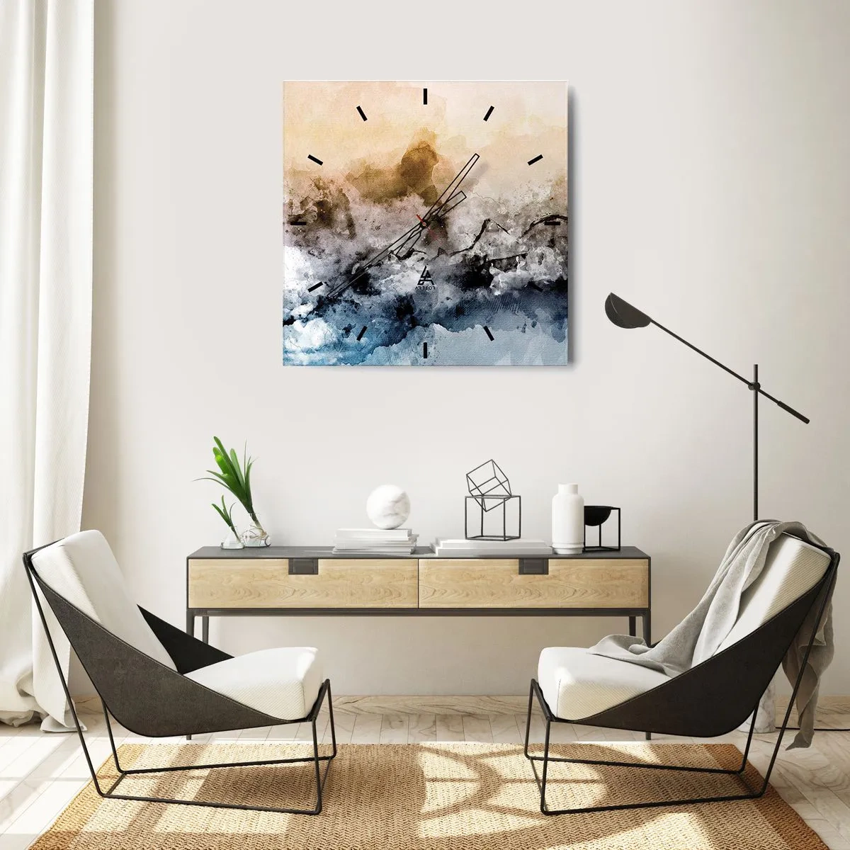 Horloge murale - Pendule murale - Paysage abstrait avec brouillard et couleurs subtiles - 30x30cm - Noyé dans un nuage de brouillard - Décoration murale moderne pour le salon et la chambre ARTTOR