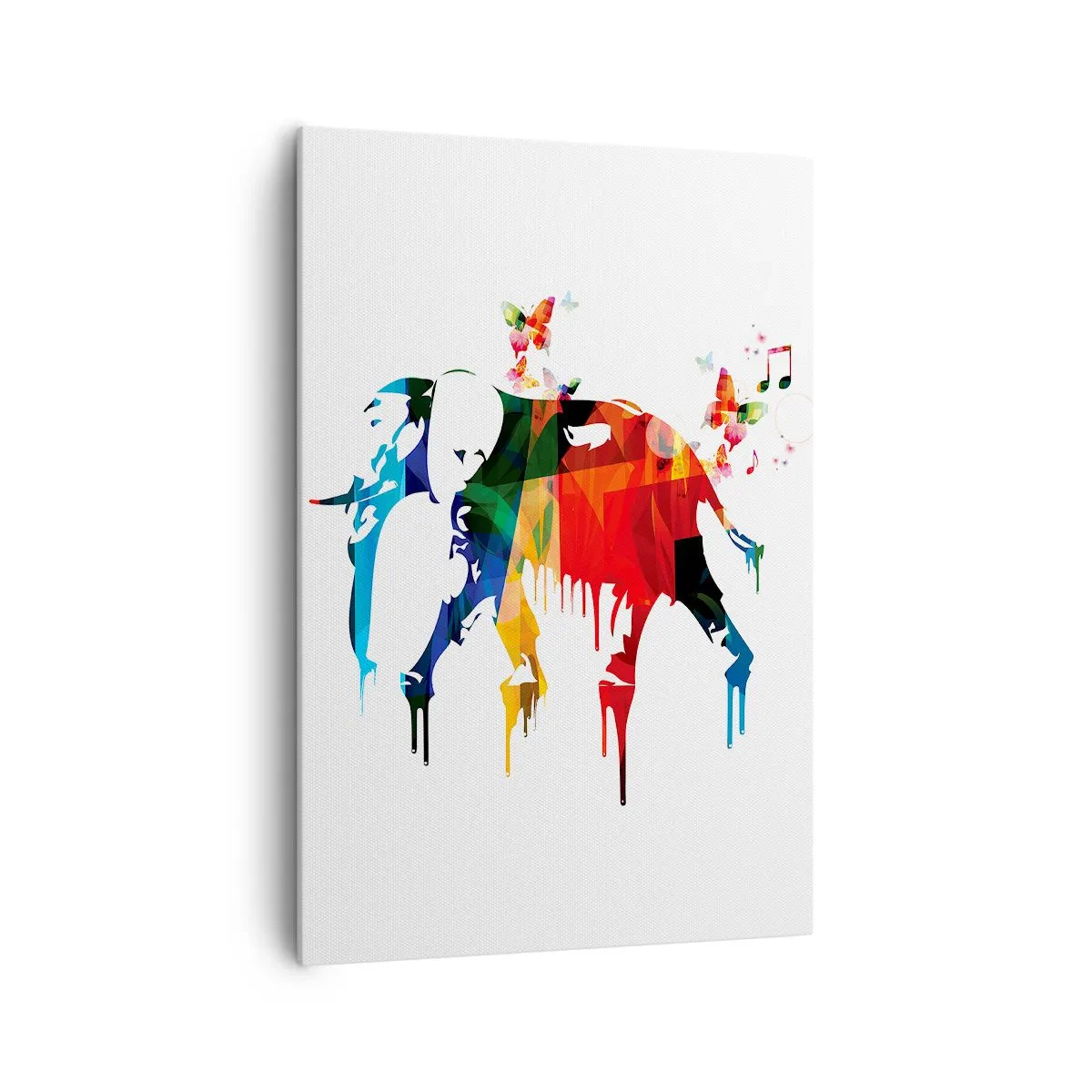 Impression sur toile - Image sur toile - Éléphant coloré avec des papillons dans un style géométrique moderne - 70x100cm - Tout le monde peut danser - Décoration murale moderne pour le salon et la chambre ARTTOR