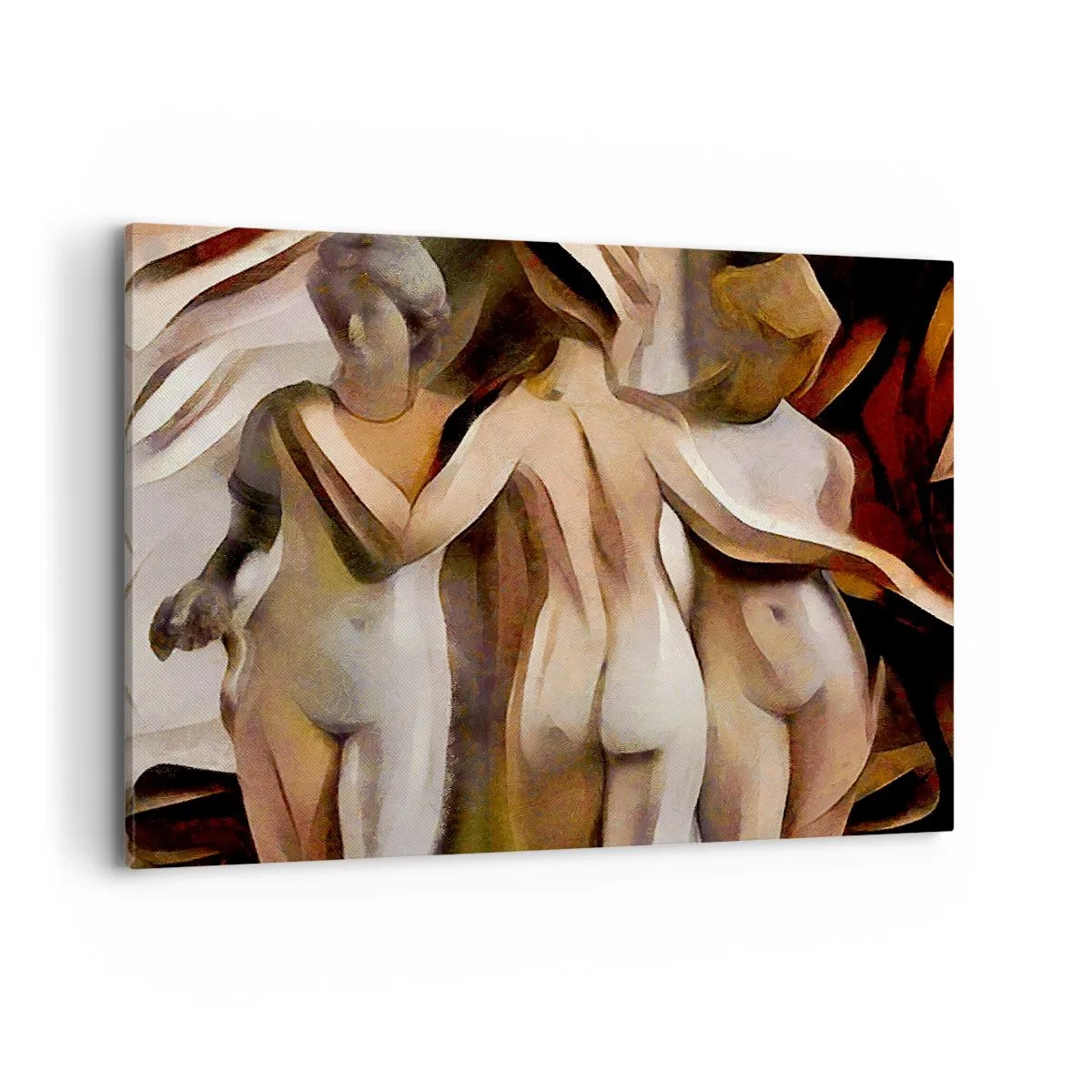 Impression sur toile - Image sur toile - Une scène abstraite avec trois personnages aux couleurs chaudes. - 100x70cm - Trois Grâces 2.0 - Décoration murale moderne pour le salon et la chambre ARTTOR