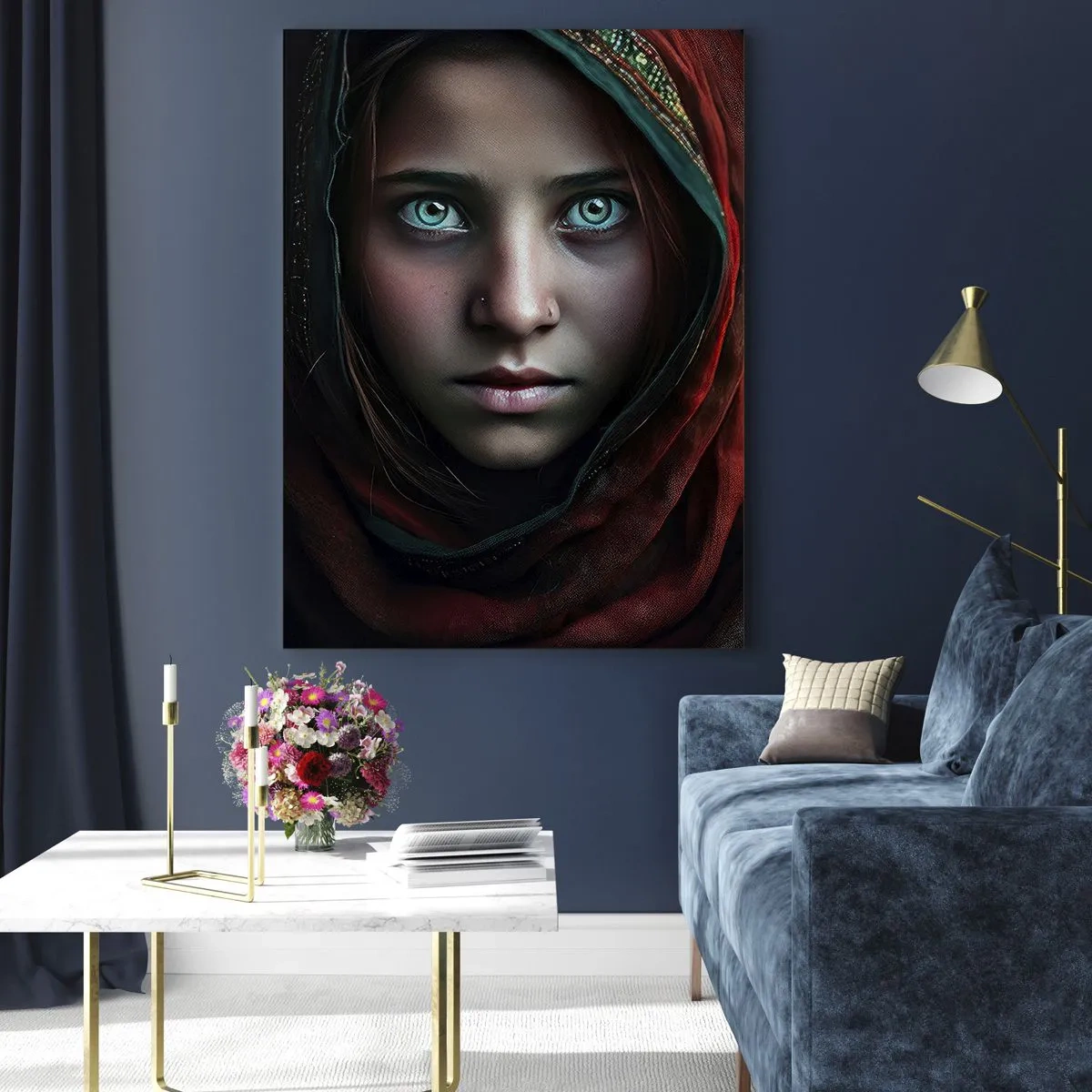 Impression sur verre - Image sur verre - Portrait d'une femme au regard intense aux couleurs chaudes - 70x100cm - Princesse orientale - Décoration murale moderne pour le salon et la chambre ARTTOR