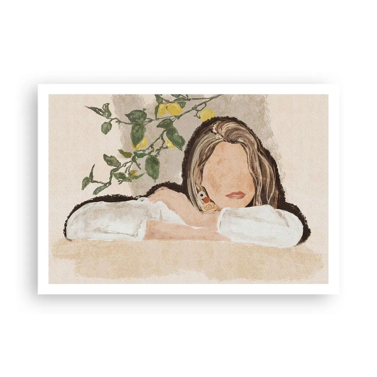 Affiche - Poster - La figure d'une femme sur fond de citronnier - 100x70cm - La beauté du sud - Décoration murale moderne pour le salon et la chambre ARTTOR