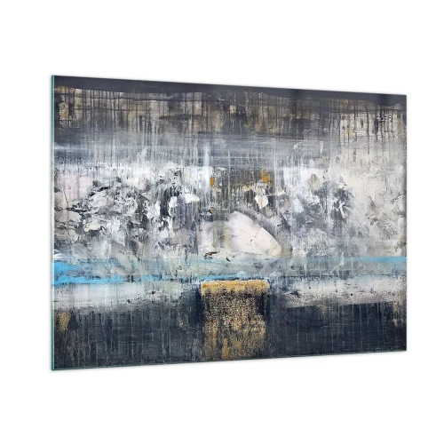 Impression sur verre - Image sur verre - Un paysage abstrait dominé par le gris et le bleu. - 100x70cm - Comme sur la glace, comme après décembre - Décoration murale moderne pour le salon et la chambre ARTTOR