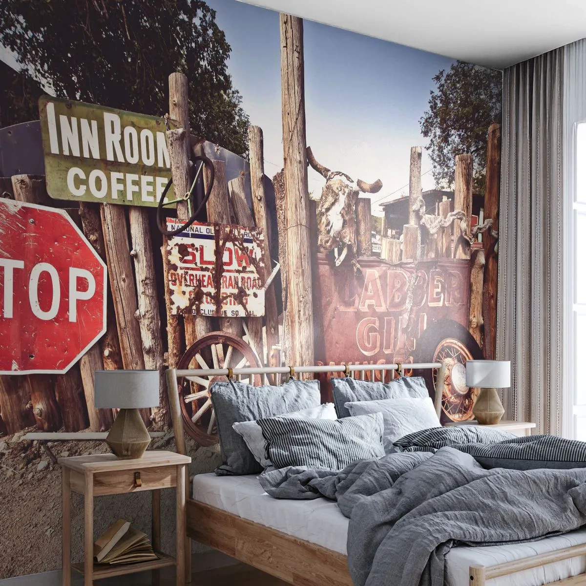 Papier Peint Autocollant Deluxe Sticker - Et le temps s'est arrêté - Panneau de signalisation, Route 66, Etats-Unis - 250x175 cm