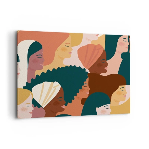 Impression sur toile - Image sur toile - Profils colorés de femmes aux styles variés - 100x70cm - Uniquement la féminité - Décoration murale moderne pour le salon et la chambre ARTTOR