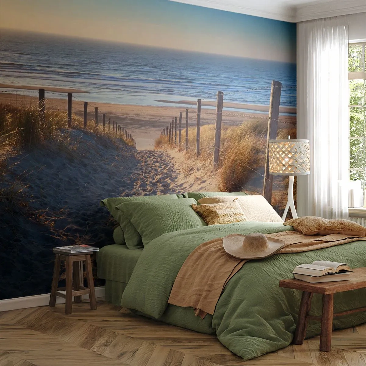 Papier Peint Photo Premium Sand - Le bruit de la mer, le chant des oiseaux, une plage sauvage parmi les herbes… - Paysage, Plage, Dunes - 100x70 cm