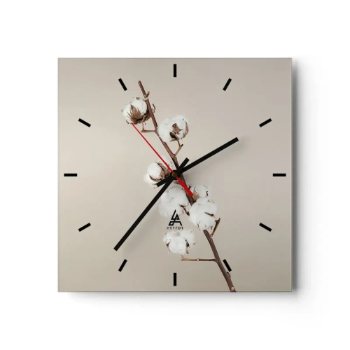 Horloge murale - Pendule murale - Un brin de coton sur fond beige - 30x30cm - A la source de la douceur - Décoration murale moderne pour le salon et la chambre ARTTOR