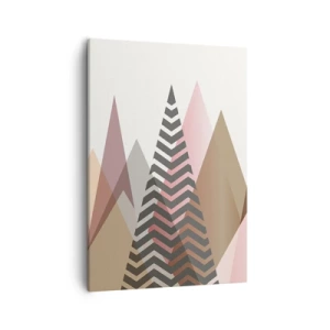 Impression sur toile - Image sur toile - Montagnes géométriques colorées aux tons pastel - 50x70cm - Vue pyramidale - Décoration murale moderne pour le salon et la chambre ARTTOR