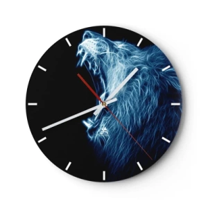 Horloge murale - Pendule murale - Loup néon dans une lumière bleu électrique - 30x30cm - La colère ardente du roi - Décoration murale moderne pour le salon, la cuisine et la chambre ARTTOR