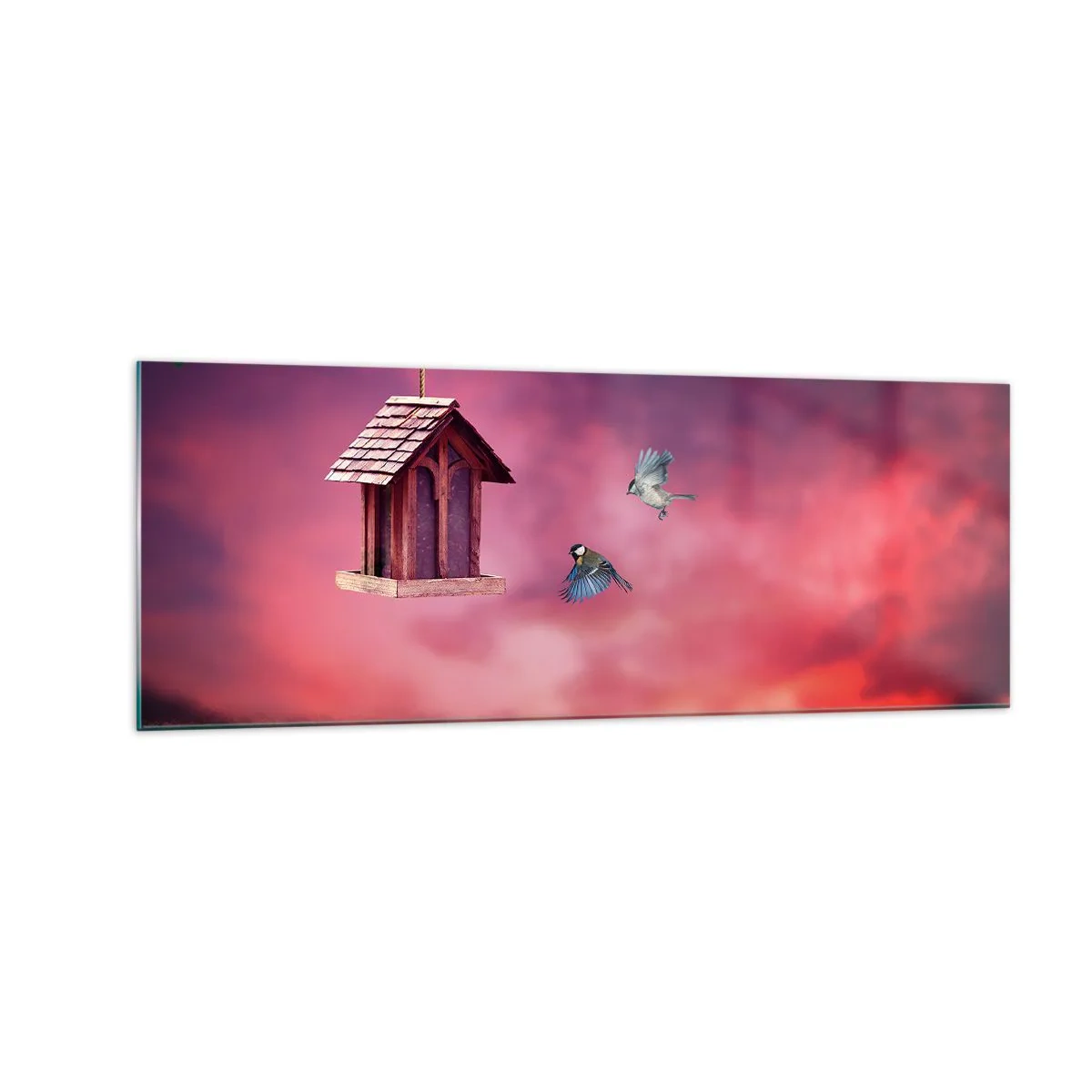 Impression sur verre - Image sur verre - Un paysage pittoresque avec un nichoir et un coucher de soleil - 140x50cm - Invitation à dîner - Décoration murale moderne pour le salon et la chambre ARTTOR