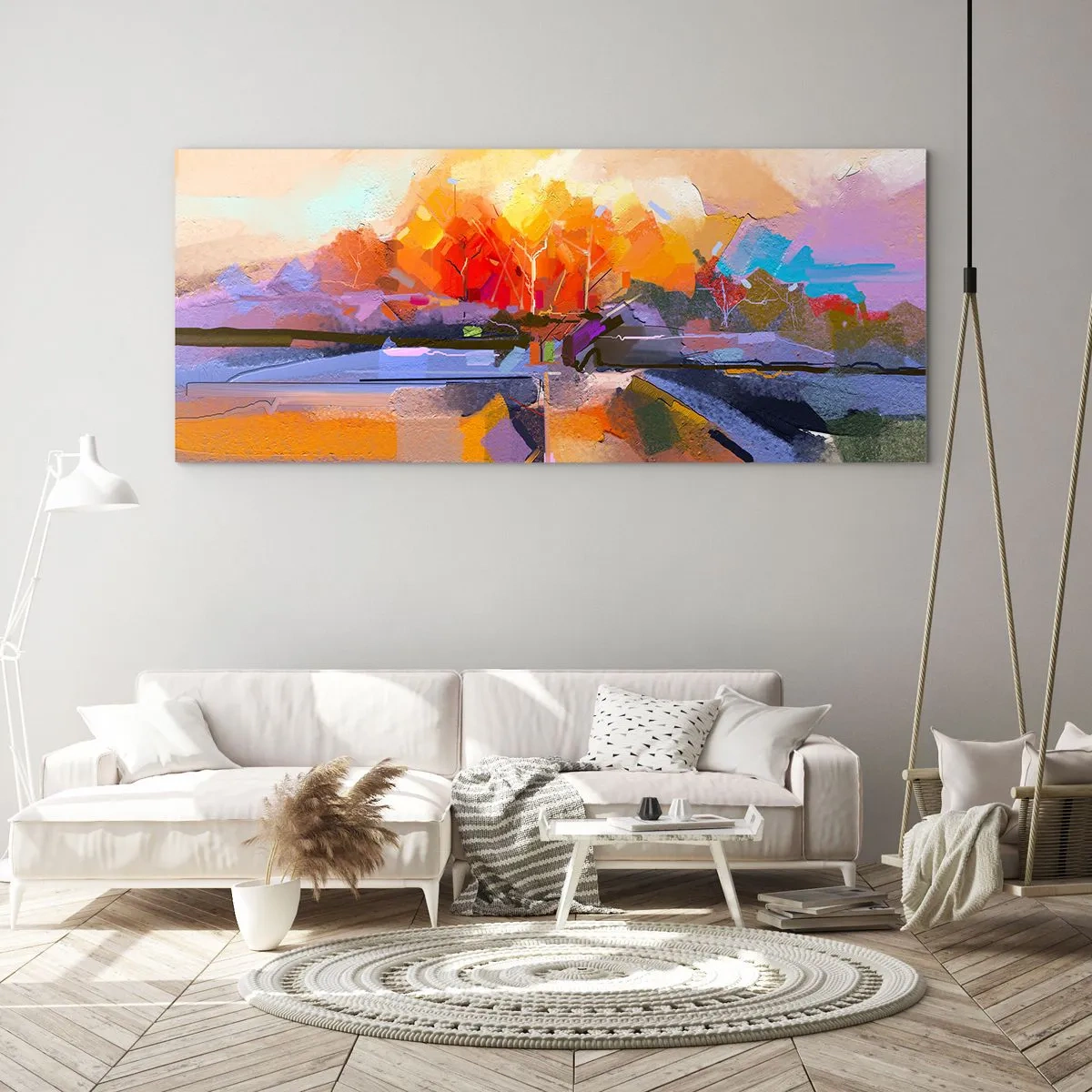 Impression sur verre - Image sur verre - Un paysage abstrait aux couleurs d'automne intenses. - 120x50cm - L'automne est arrivé - Décoration murale moderne pour le salon et la chambre ARTTOR